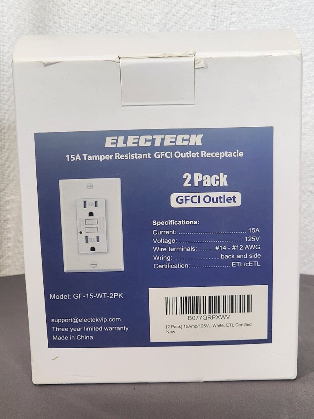 Electeck White 15A 125V Tamper Resistant GFCI Outlet Receptacle 2pk GF-15-WT-2PK
